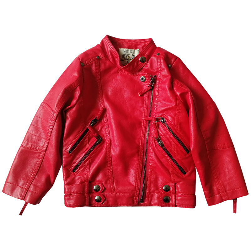 Streetwear Brand Red Logo - 女の子クリスマスレッドオートバイ Pu レザージャケット子供防水防風コートティーンキッズストリート写真撮影着用 2-12Y