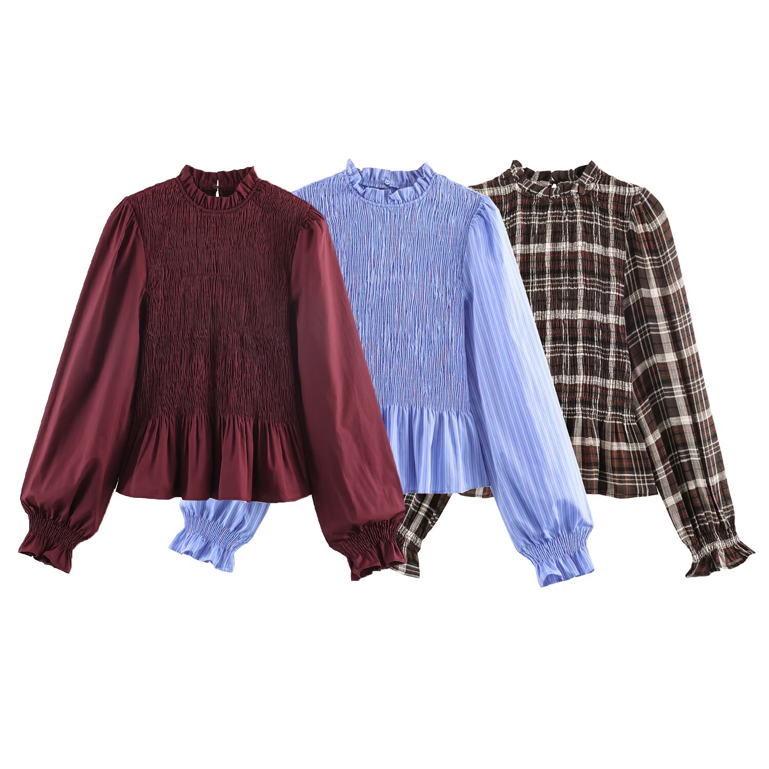 Streetwear Brand England - ブランドチェック柄フリルブラウス女性用妖精プリーツシャツとブラウス女性ファッション春レディーストップスストリートウェア女性用ブラウス