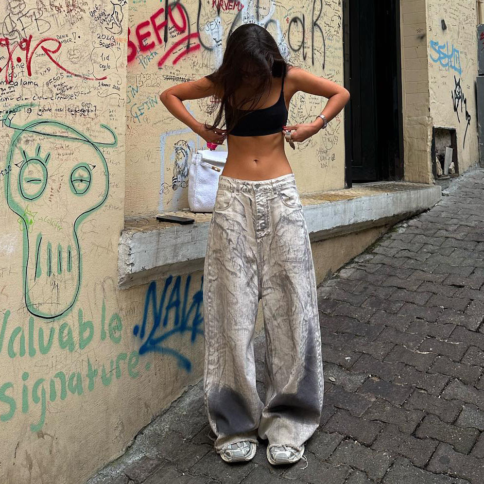 Streetwear Girl Brand - 女性用ローウエストストレッチジーンズ,ストリートウェア,女の子用ブランド,ストレッチ,コットン,グラフィティ,春,秋