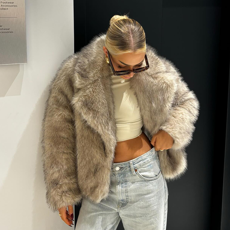 Streetwear Girl Brand - シックなストリートガールズグラデーションフェイクファージャケット レディース 冬 2024 ブランドファッション ふわふわフォックスファーコート
