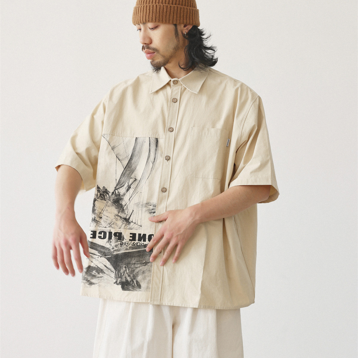 Japanese Brand Streetwear Vintage - 日本のファッションシャツ男性ヴィンテージプリントルーズカジュアル半袖オーバーサイズシャツ夏のストリートブランドトップスブラウス