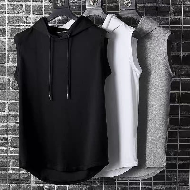 Streetwear Brand Hong Kong - 香港スタイルストリートウェアメンズノースリーブフーディーベスト薄い夏のファッションブランドピュアカラースタンダードフィットスウェットベスト