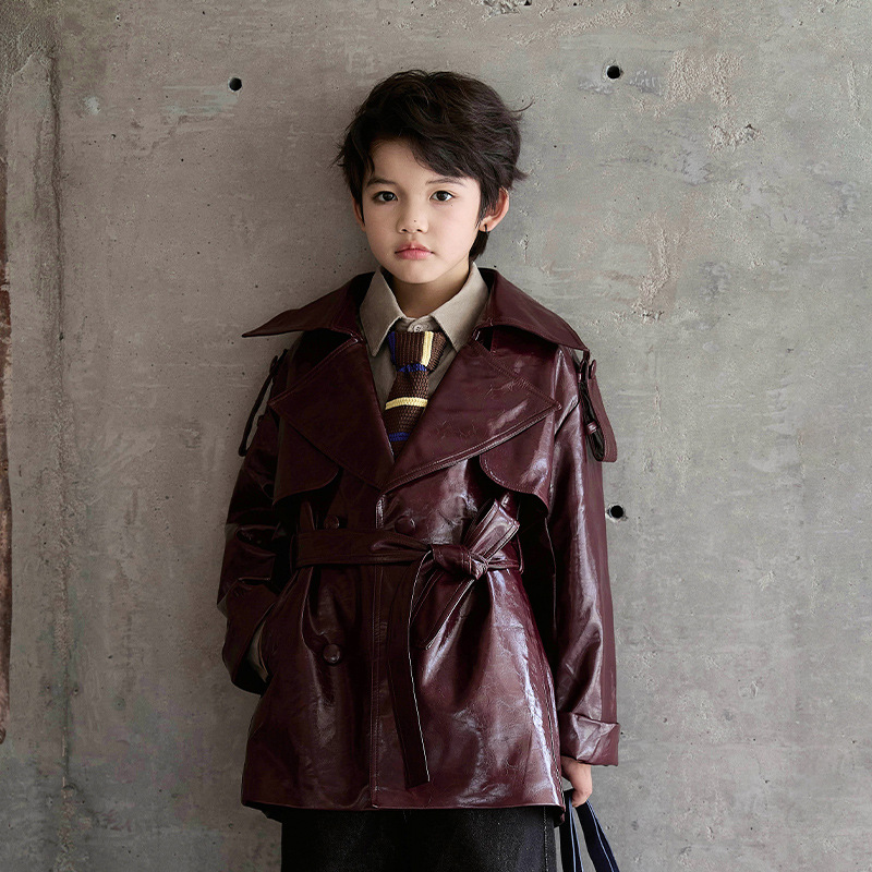 Streetwear Brand Red Logo - 男の子女の子ワインレッドブラックオートバイナノピPUレザージャケット子供防水防風コートキッズストリート写真撮影ウェア
