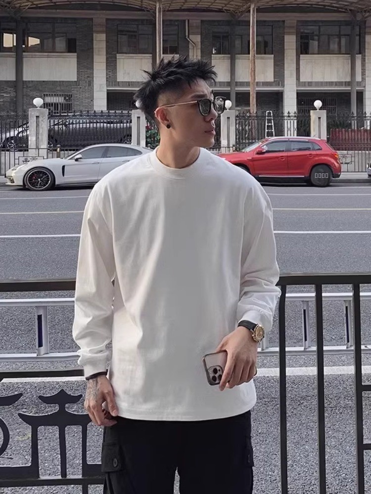 アメリカンスタイルショルダーホワイトピュアコットン長袖Tシャ - Streetwear Brand Drops のレビューと価格