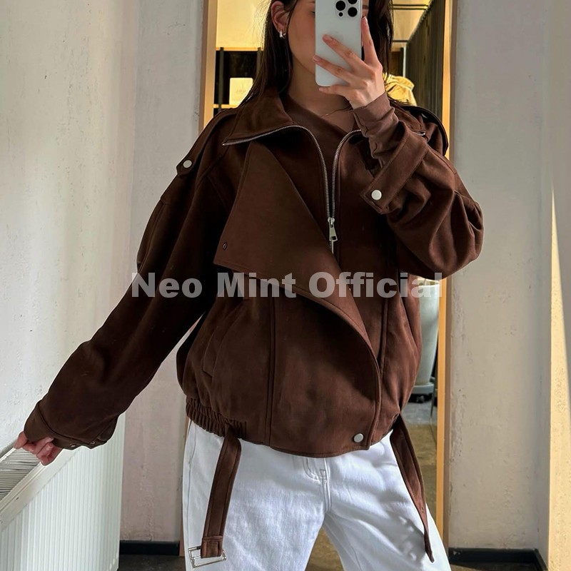 ネオミント秋の新ブラウン特大スエードジャケット女性シックなブ - Streetwear Girl Brand のレビューと価格