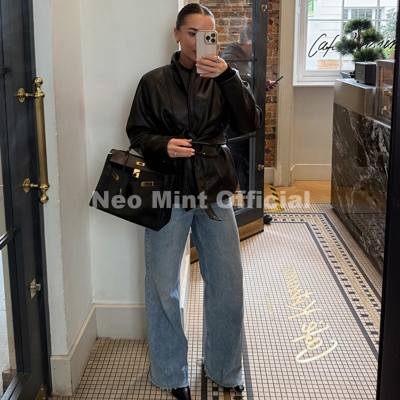 ネオミントトレンド2026ブラックショールカラーフェイクレザ - Streetwear Girl Brand のレビューと価格