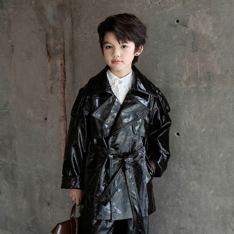 男の子女の子ワインレッドブラックオートバイナノピPUレザージ - Streetwear Brand Red Logo のレビューと価格